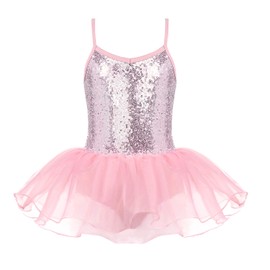 Zaclotre Little Girls Sequin Leotard Sparkly Strap Ballet Leotards Tutu Dress Ballerina Outfit Dance Costume for Kids Pastel Pink Size 4-5 Toddler