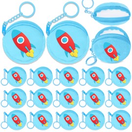 Elecrainbow 15 Pack Rocket Mini Coin Purses with Keyring for Outer Space Science Fiction Themed Party,Goodie Bag Stuffer,Present for Friends,Creative Souvenirs, Blue