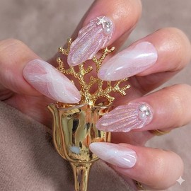 shell glow [Handmade Nail Tip] Rainbow Magnetic Gel - Coffin / shell glow [수제네일팁]레인보우 자석젤 - 코핀