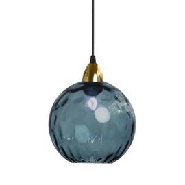 XIRYTU-H 20cm/7.9’’ Industrial Vintage Spherical Glass Pendant Light, E26 Ceiling Hanging Lamp, Gold Finish & Ripple Glass Globe Shade, Dining Room Bedroom Chandelier (Dark Blue)