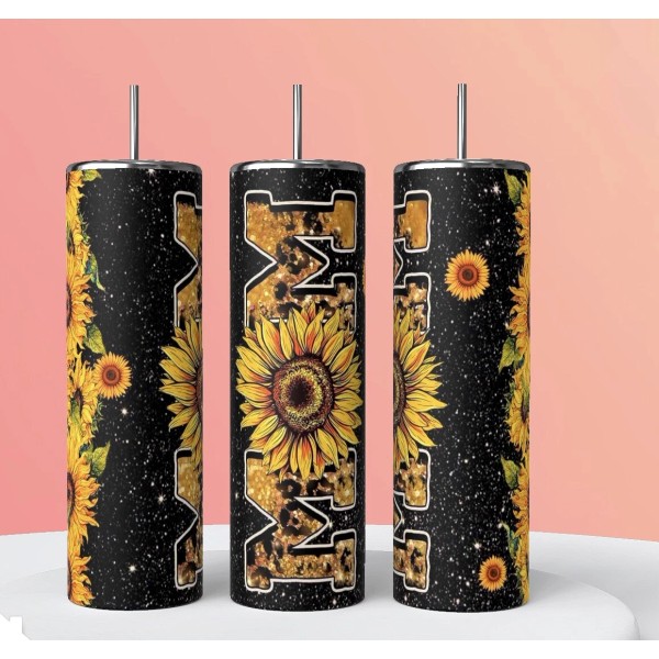 Handmade Sunflower Mama Bolt Design Custom 20oz Skinny Tumbler