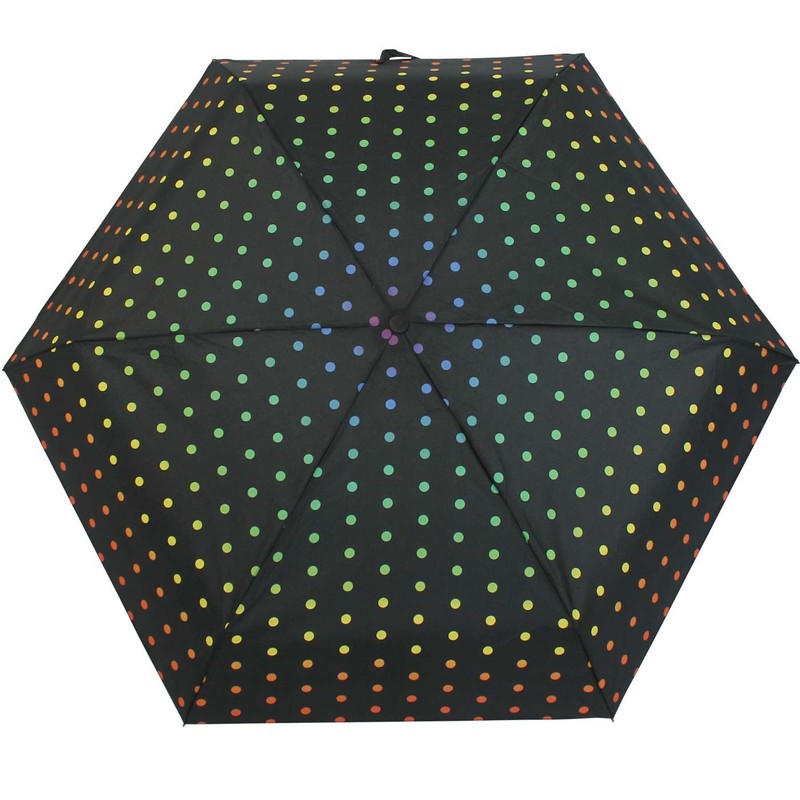 Ultra Mini Umbrella Women's Pocket Umbrella Rainbow Dots, Black Polka