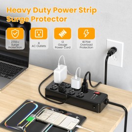 HEZI Magnetic Heavy Duty Power Strip,12 Gauge 6FT Extension Cord,Black