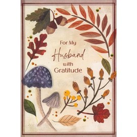 Designer Greetings Blue and Gray 3D Die Cut Mushrooms, Gems, Acorns and Curving Stems Hand Decorated Thanksgiving Card for Husband