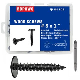 Bopowo (300PCS) #8X1 Black Truss Head Wood Screws Quick Metal Self Tapping Screws