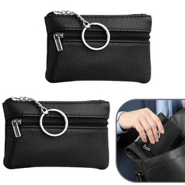 Key Pouch, Set of 2 Key Pockets, Key Case, Key Case, Key Bag, Leather Waterproof Bag for Keys, Coins and Other Small Items (Black)