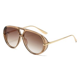 YAMEIZE Oversized Pilot Sunglasses for Women Men Round 70s Retro Double Bridge Vintage Large Big Frame Punk Sun Glasses UV400