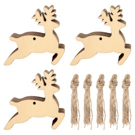 Honbay 30PCS Deer Wooden Hanging Ornaments Reindeer Unfinished Blank Wood Pieces Wood Slices Wood Chips Embellishments Wooden Gift Tags for Christmas Tree Fireplace Hanging Decorations - with Twine