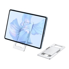 Zoyiancy Portable Cell Phone Stand, 2pc Foldable Aluminum Adjustable Phone Holder for Desk Compatible, Travel Table Mount for Tablet (Silver)