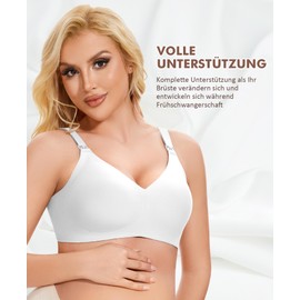 QooNoo Nursing Bra Without Underwire Pregnancy Bra Women's Push Up Bra Large Breasts Bra Cotton Sleep Seamless Bra Padded Nursing Bra, White