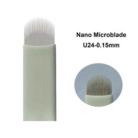 30pcs White Microblading Needles U24 Nano .15mm Professional Microblade for Precise and Natural Hair Strokes Agujas Microblading 24U (White U24-0.15mm)