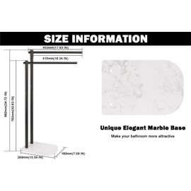 Livabber Standing Towel Rack, 304 Stainless Steel 2-Tier Towel Holder Stand with Marble Base, Modern Stylish Tall Shower Towel Rack for Bathroom Accessories, Pool（Black）