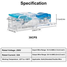 Linkstyle 30PCS T Tap Wire Connectors, 20-14AWG Quick Connect Low Voltage Connectors Kit, Solderless Wire Splice Connector Push-in 1 in 2 Out