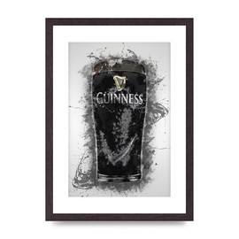 Lithobee - Guinness Pint Splatter - Printed Wall Art Design in Sizes A2, A3 & A4 Framed in a Stylish Quality Coloured Frame or Unframed (A3 Black Saw Cut Grain Frame)