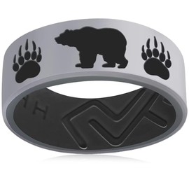 XAHH Silicone Ring for Him,Outdoor Hunting Bear Ring, Rubber Wedding Bands Animal Jewelry Grey Men Size 13