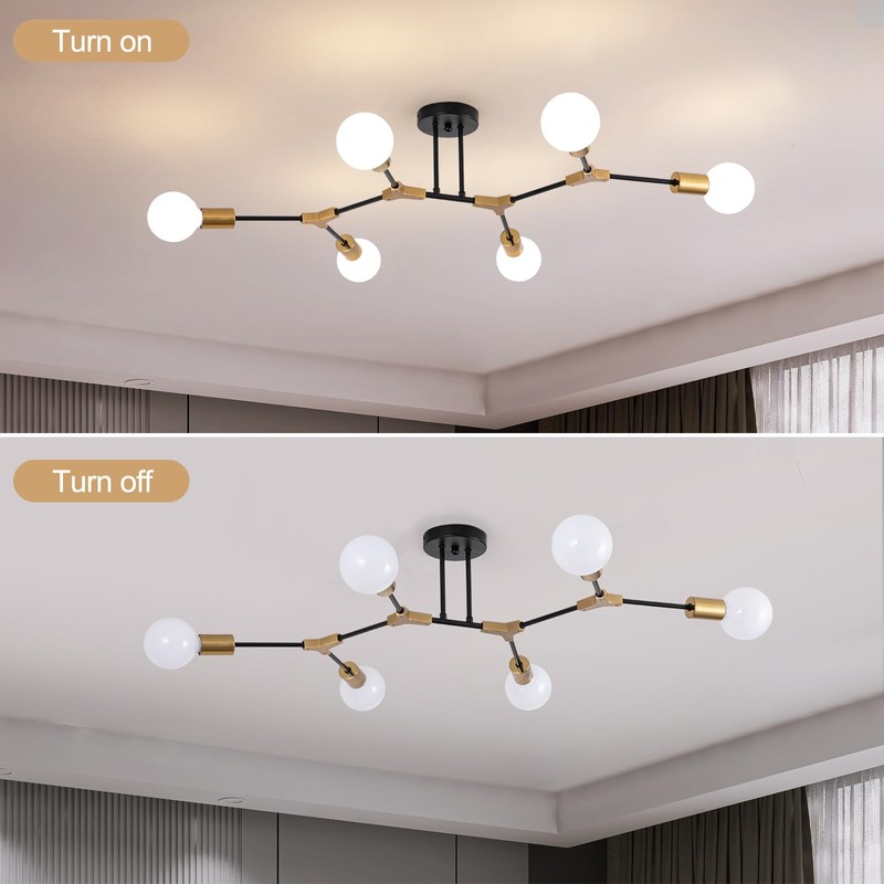 JERANDO Black and Gold Semi Flush Mount Ceiling Lighting Fixture,