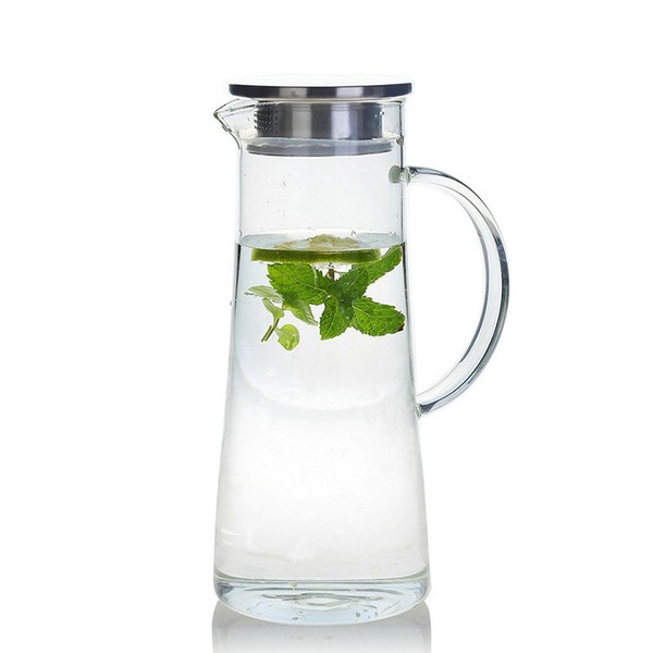 GuDoQi 1.4 Liter Water Jug, Glass Jug with Lid, Water Pitcher Glass Carafe, Borosilicate Glass Water Jar, Juice Pitcher, Water Carafe for Juice, Tea Beverage