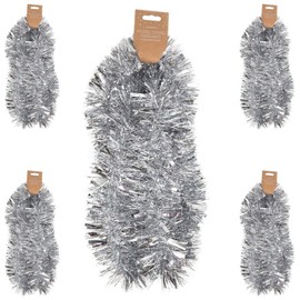 Aminori 10 Metre (5 x 2m) Festive Christmas Tinsel Garland (Royal Silver)
