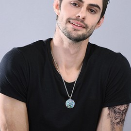 HUKKUN Atheist Necklace Sterling Silver Abalone Shell Science Jewelry Atheist Gift for Men