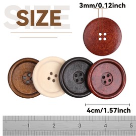 40pcs Round Wood Buttons 4 Holes for Sewing Clothing,Sewing Buttons for Crafts 1.57inch Multi-Color