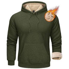 KEFITEVD Men's Hoodie Athletic Pullover Hoodie Thermal Warm Winter Hooded Sweatshirts for Men Thick Fleece Sherpa Sweatshirts Army Green