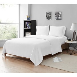 MistyMorning Flat Sheet, Soft & Premium quality Bedding & Linen, Egyptian Cotton with 200 Thread Count. (White, Double)