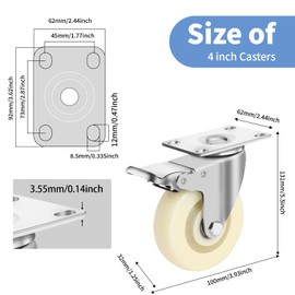 TGHEY 4 Inch Heavy Duty Swivel Casters with Brakes Set of 2 Locking＆2 Non-Locking 1320 lbs Total Load Capacity Nylon Wheels with Steel Plate for Furniture Carts Toolboxes Workbench Industrial Use