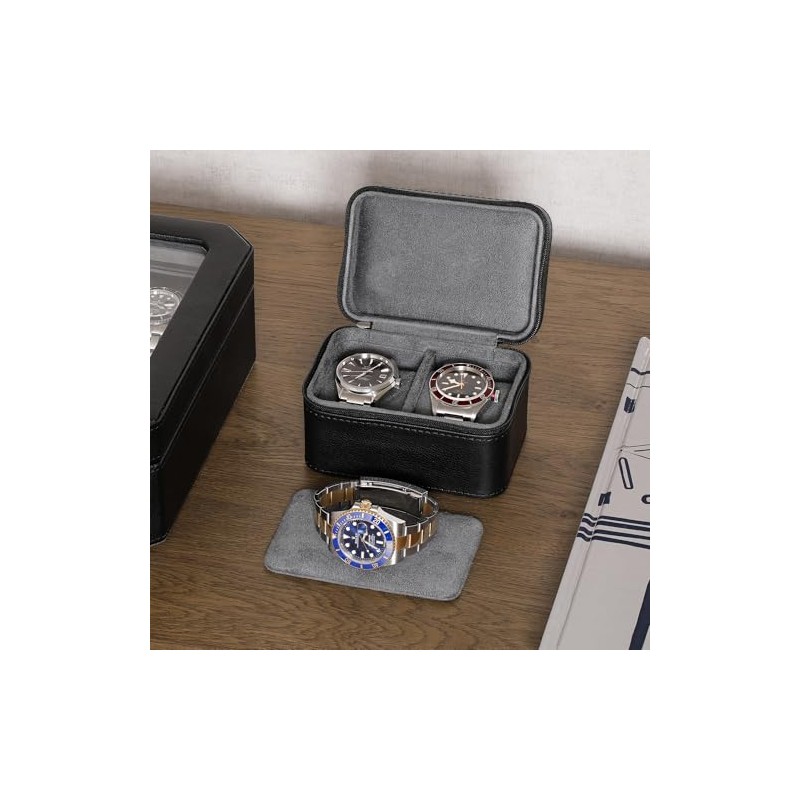 ROTHWELL 2 Watch Travel Case for Men | Compact PU