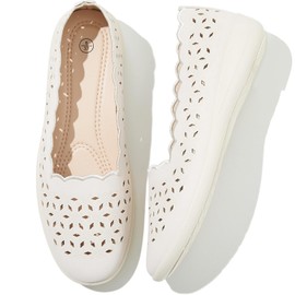 Shupua Flats for Women Dressy Comfortable Women's Ballet Flats Shoes Casual Black Flats Round Toe Womens Slip on Shoes PU Leather Flats Summer with Diamond Eyelets(Beige.us8)