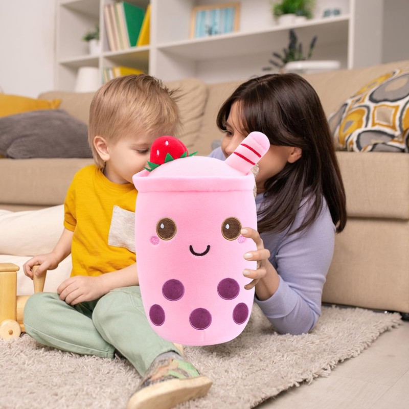 Tutukyle Bubble Tea Cuddly Toy Plush Cushion (Pink, 35 cm)