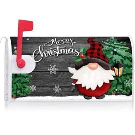 Texupday Merry Christmas Gnome Tree Snowflakes Decoration Mailbox Cover with Magnetic Strip Winter Holiday Mailbox Wraps Post Letter Box Cover Standard Size 21" X 18" for Garden Outdoor Yard Decor