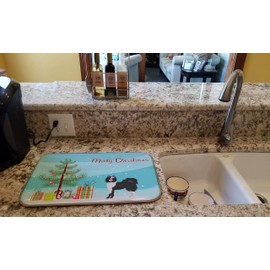 Caroline's Treasures CK3452DDM Black and White Elo dog Christmas Tree Dish Drying Mat Absorbent Dish Drying Mat Pad for Kitchen Counter Dish Drainer Mat for Countertop, 14 x 21", Multicolor