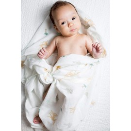Lulujo Baby 100% Cotton Muslin Swaddle Blanket, 47 x 47-Inches, Little Fawns