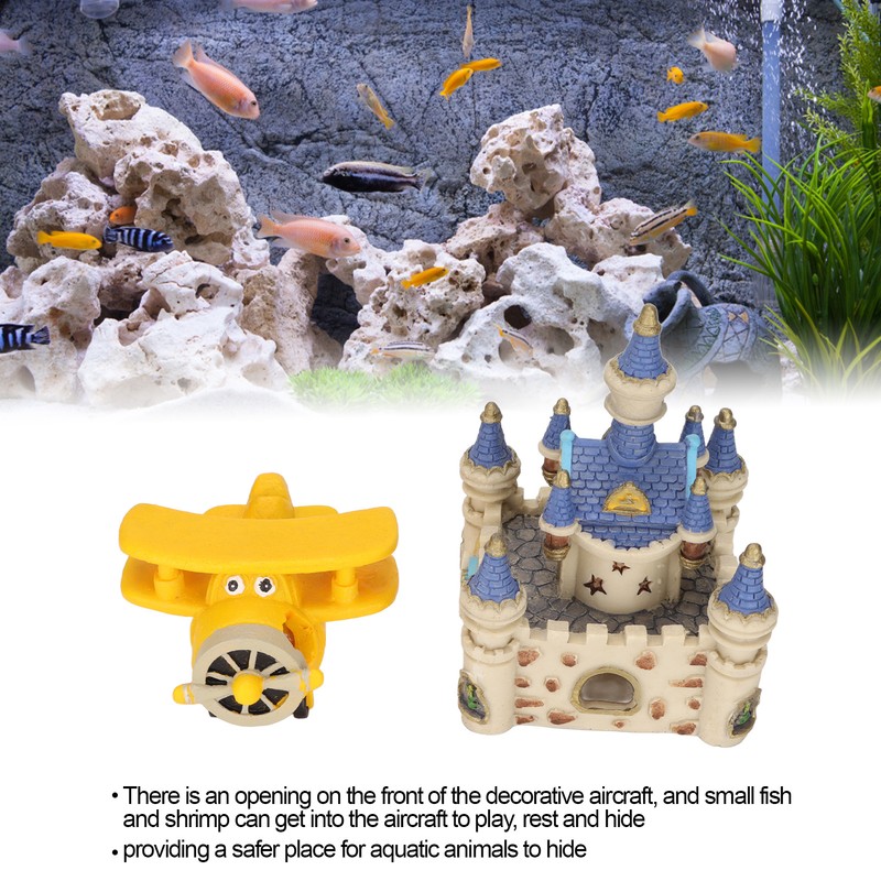 Aquarium Resin Airplane Castle Decoration Simulation Safe Cartoon Fish Tank