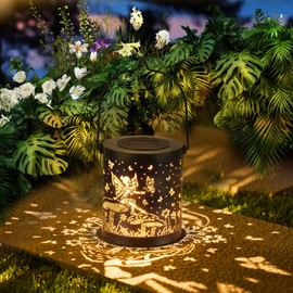 HPC 2 Pack Solar Lantern Outdoor Waterproof Flower Fairy Garden Decoration Gift for Women Mom Grandma Hanging Light Metal Solar Decoration Outdoor Suitable for Patio, Balcony, Backyard, Porch