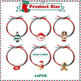 Pack of 12 Christmas Hair Bobbles Cartoon Hair Rings Xmas Elastic Hair Bobbles Bands Hair Accessories Christmas Hair Scrunchies Ponytail Holder for Girls Women