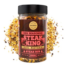 Steak King BBQ Rub - 100% Natural BBQ Seasoning - Perfectly Balanced Blend of Spices for Extraordinary Steaks and Other BBQ Beef Dishes - Large Jar (200g)