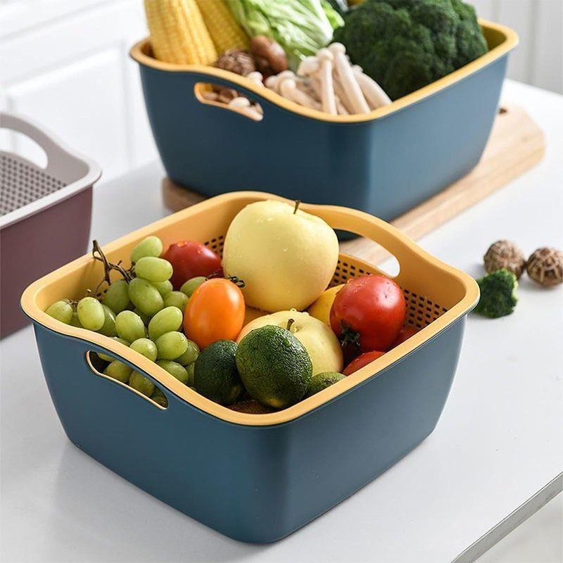 LNQ LUNIQI Double-layer Draining Basket Plastic Fruits Vegetable Washing Basket