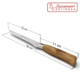Burgvogel Solingen Oliva Line 6970.926.15.0 Flexible Boning 15 cm Forged Olive Wood Rustproof Bright Sharp Brown Beige