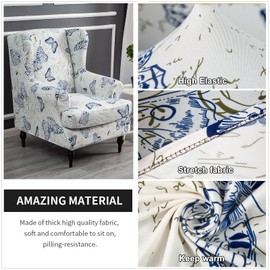 NILUOH Wing Chair Slipcovers 2 Pieces Stretch Spandex Wingback Chair Covers Sofa Slipcover Printing Wingback Armchair Slipcovers Furniture Protector Couch Soft with Elastic Bottom,16