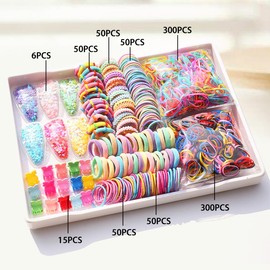 Generic Elastic Hair Ties with Hair Clips, 871pcs Hair Accessories for Girls, Colorful Baby Elastic Hair Bands Set with Box for Girls Teens Children