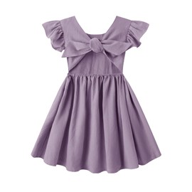 Dutebare Toddler Girls Dress Cotton Linen Ruffle Halter Sleeveless Kids Casual Summer Beach Party Dresses Purple 110