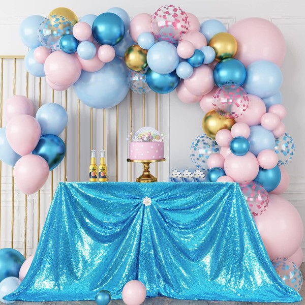 PartyDelight Turquoise Sequin Tablecloth Rectangle 60x102 Shimmer Table Cloths Sparkle