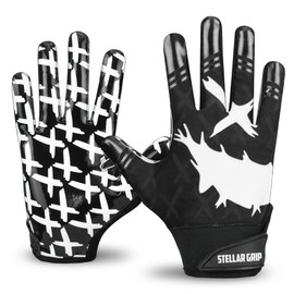 STELLAR GRIP Football Receiver Gloves Super Tacky Grip for Ultimate Experience and Enhancer Performance Youth Football Gloves Adult & Youth Sizes (Black, Adult Medium)
