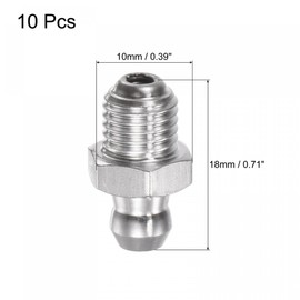 uxcell 304 Stainless Steel Straight Grease Fitting M8 x 1mm Thread Hydraulic Grease Fitting Accessories, 10Pcs