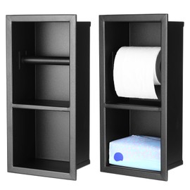 Honeydak Recessed Toilet Paper Holder 304 Stainless Steel Tissue Paper Holder Bathroom Storage in Wall Tissue Toilet Roll Frame Space Saving Restroom Napkin Frame (Black,1 Pcs)