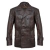 HIGOBO Men's Brown Leather Pea Coat Double Breasted Men Peacoat