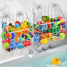 2 Pack Bath Toy Storage Organizer Basket, Large Metal Bathtub Toy Holder, Wall Mounted Hanging Shower Basket, Bath Toy Organizer For Bathtub for Easy Access and Sorting Toys/Clothes/Toiletries