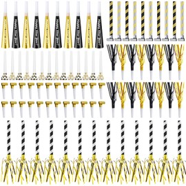 Lenwen 200 Pcs New Years Eve Noisemakers Party Favor 2025 Happy New Year Gold Silver Blower Horns Party Supplies for Adult Birthday Graduation Sporting Events Party Decor
