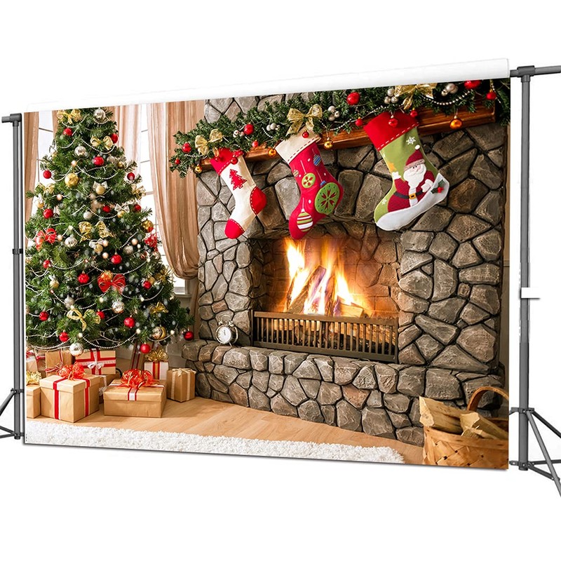 CYLYH 7x5FT Christmas Photography Backdrops Child Christmas Fireplace Decoration Background